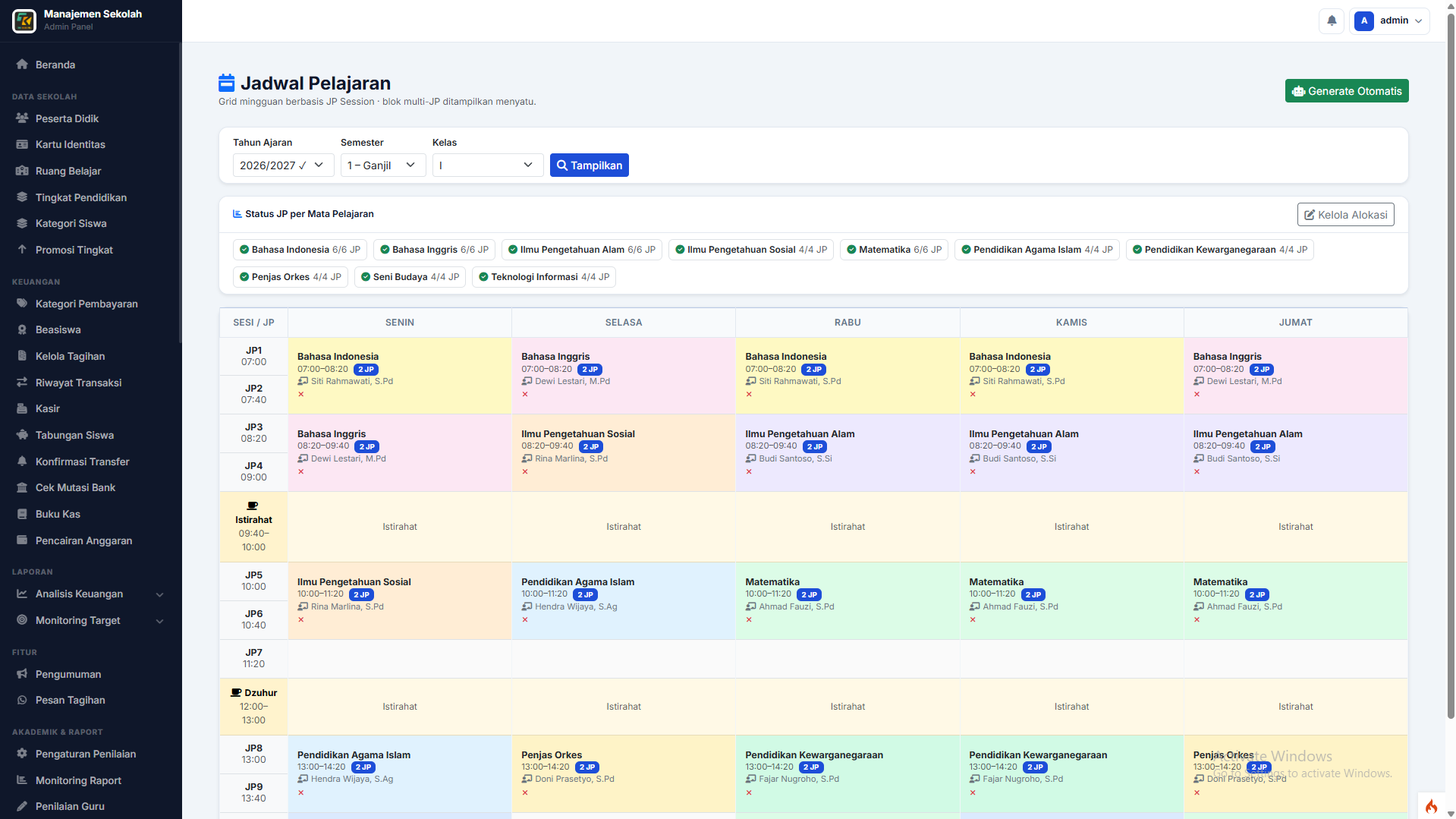 Addon Jadwal Pelajaran